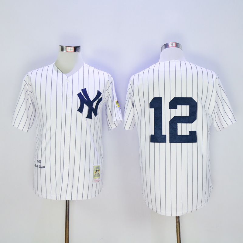 Men New York Yankees #12 No name White Throwback MLB Jerseys